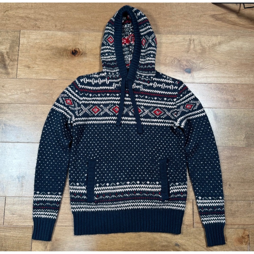 American Eagle Hooded Pullover Sweater Fair Isle‎ Nordic Print Men's Small Cozy